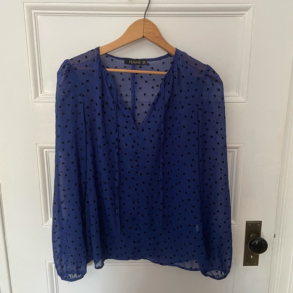 Sheer dark blue Femme blouse with heart pattern - Picture 2 of 5